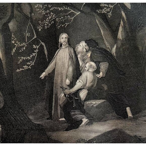 Betrayal Of Jesus Christ Engraving 1868 Victorian Religious Art Jalabert DWEE27 - Picture 1 of 3